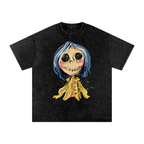 Button Girl Washed Oversized Cotton T-Shirt