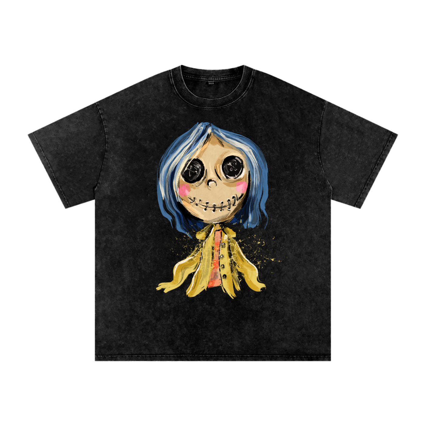 Button Girl Washed Oversized Cotton T-Shirt