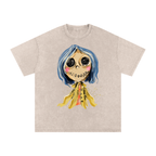 Button Girl Washed Oversized Cotton T-Shirt