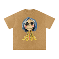 Button Girl Washed Oversized Cotton T-Shirt
