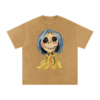 Button Girl Washed Oversized Cotton T-Shirt