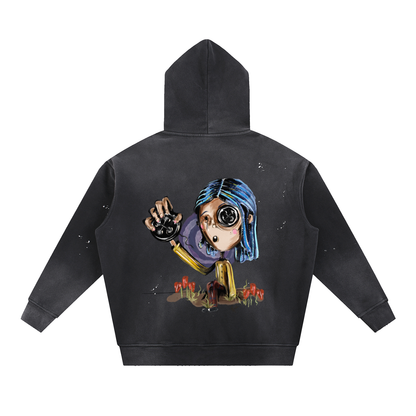 Lost Button Vintage Washed Frayed Fleece Hoodie